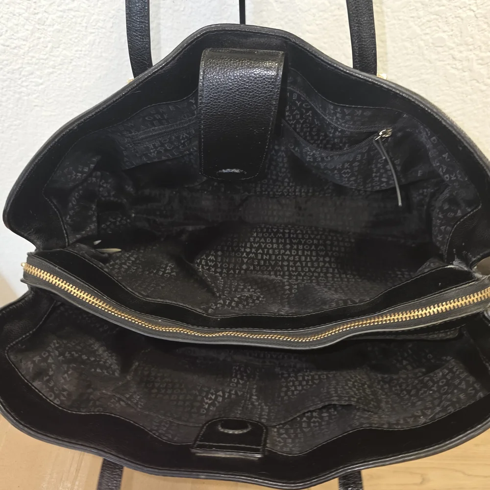 Kate Spade Black Leather Tote with Gold Accents - Picture 9 of 12